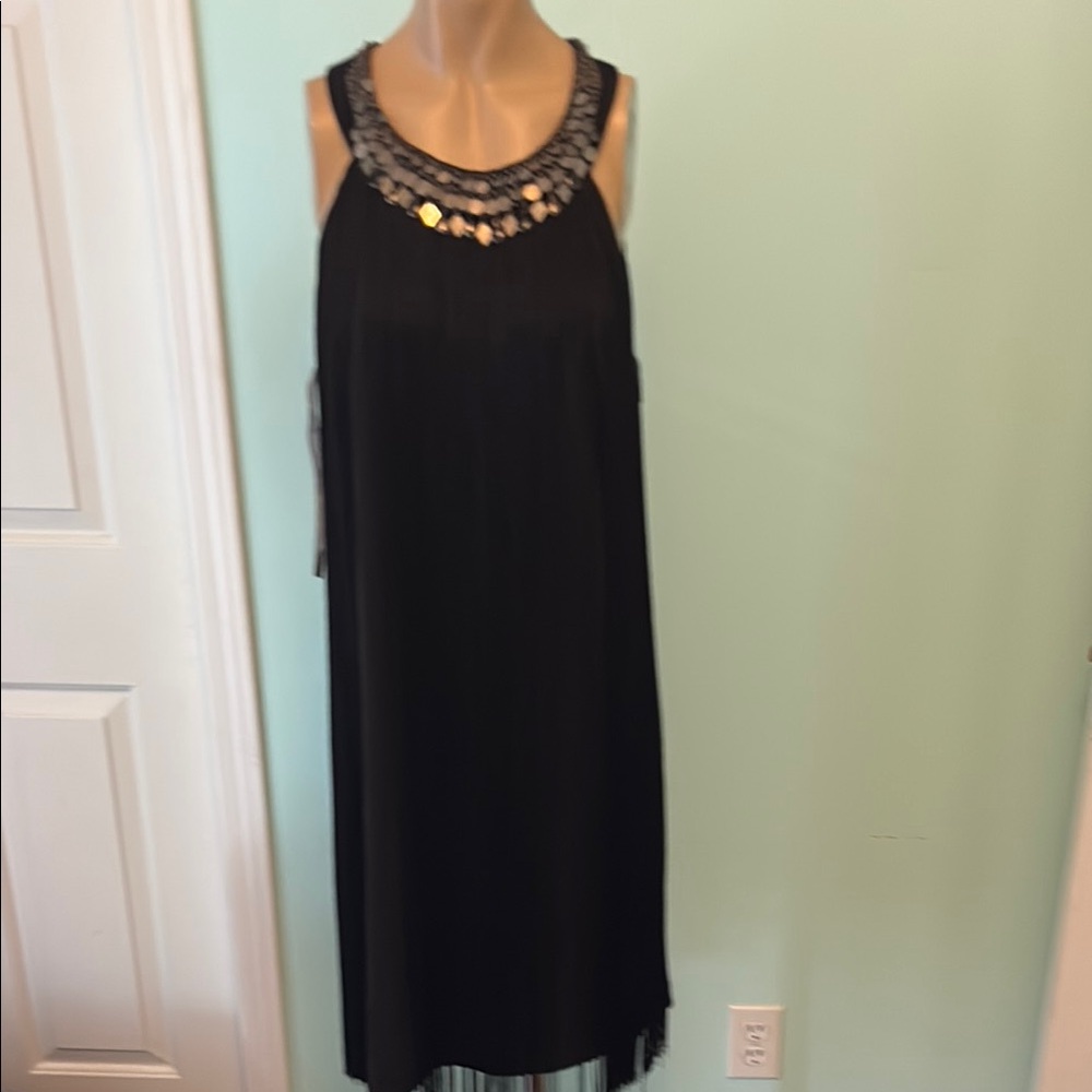 Muse Black and Silver Embellished Halter Midi Dress